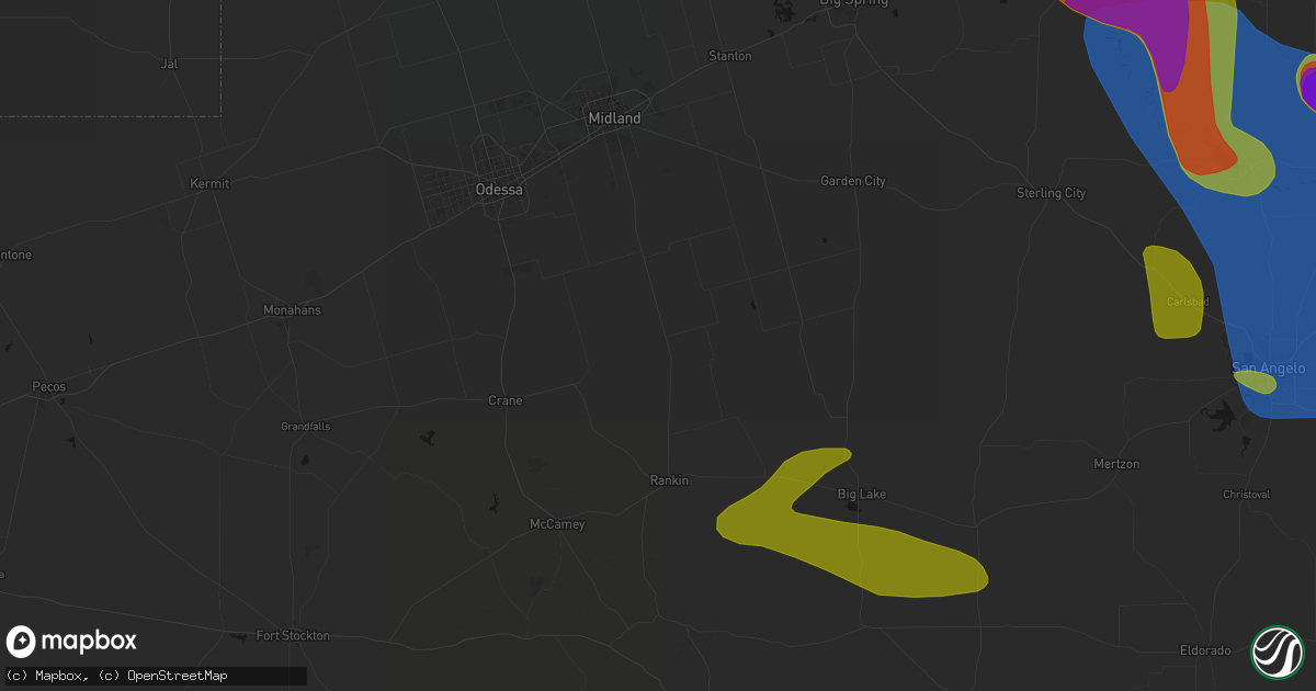 Hail map in Midkiff, TX on May 10, 2026