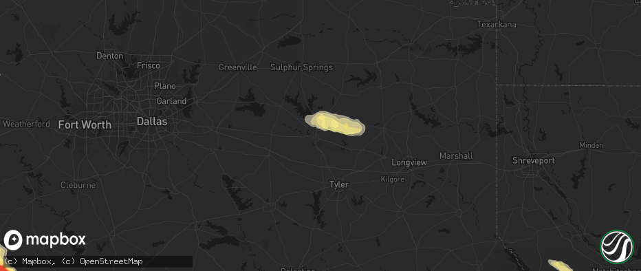 Hail map in Mineola, TX on May 10, 2026