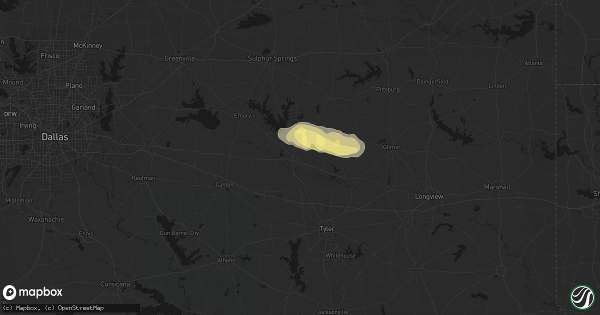 Hail map in Mineola, TX on May 10, 2026