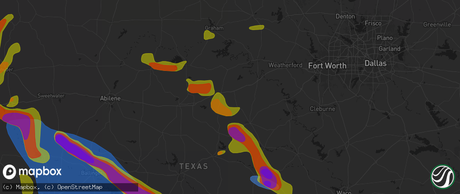 Hail map in Mingus, TX on May 10, 2026
