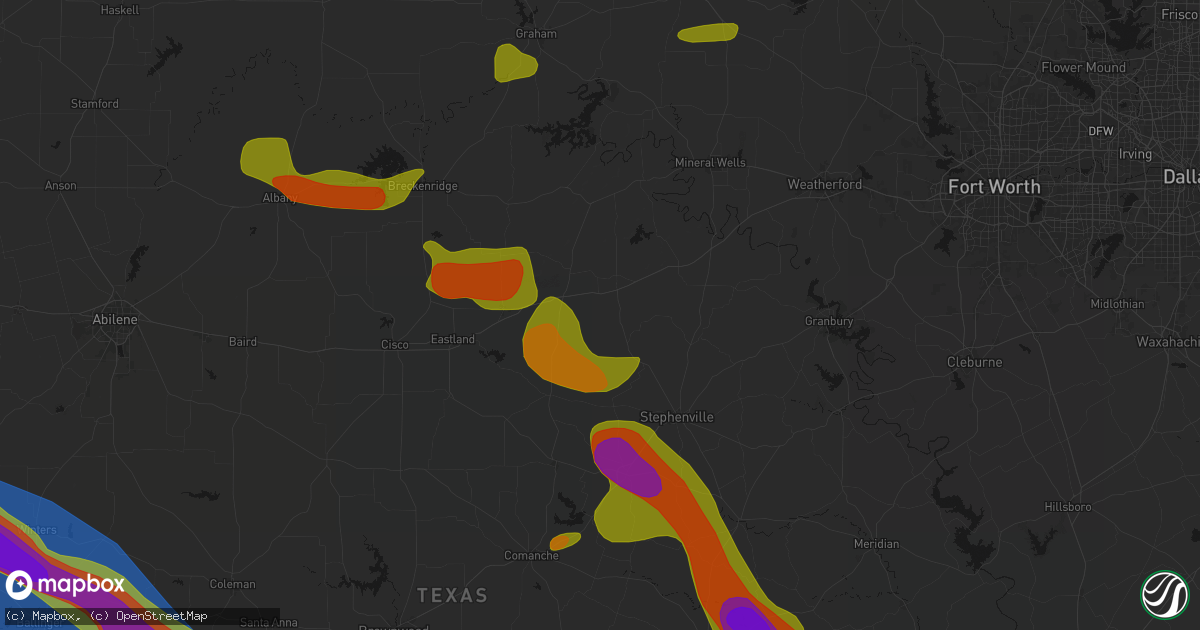 Hail map in Mingus, TX on May 10, 2026