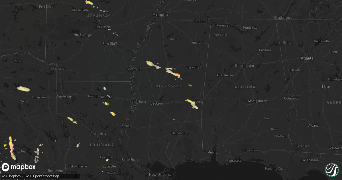 Hail map in Mississippi on May 10, 2026