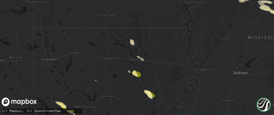 Hail map in Monroe, LA on May 10, 2026