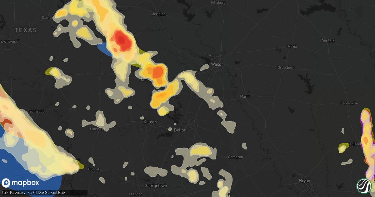 Hail map in Moody, TX on May 10, 2026