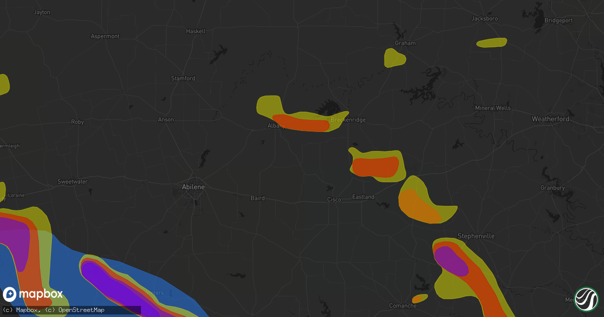 Hail map in Moran, TX on May 10, 2026