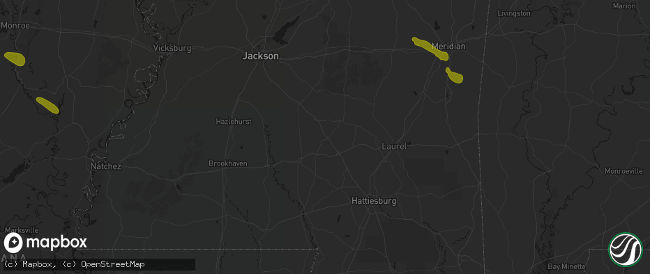 Hail map in Mount Olive, MS on May 10, 2026