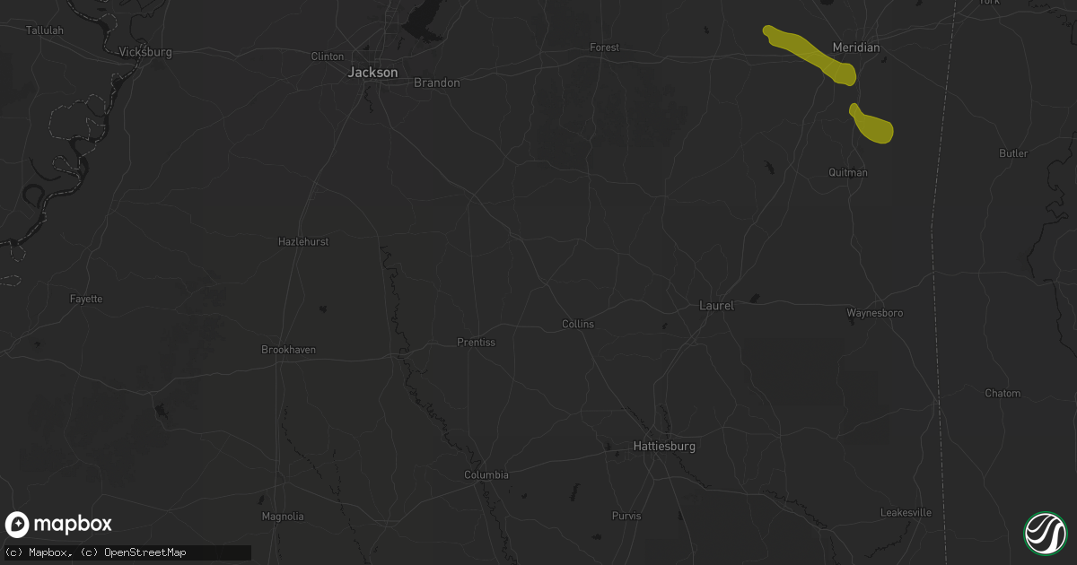 Hail map in Mount Olive, MS on May 10, 2026