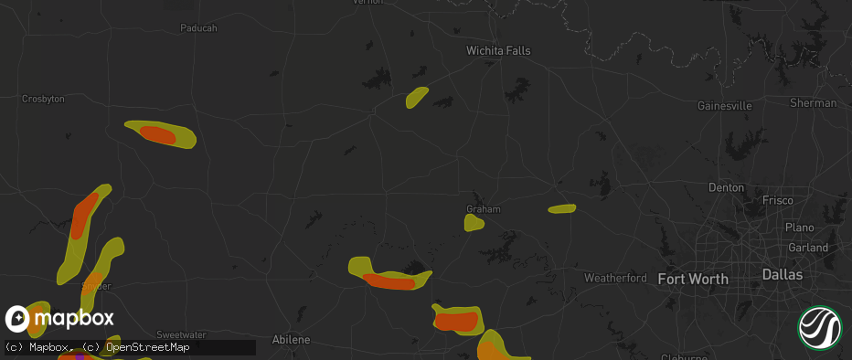 Hail map in Newcastle, TX on May 10, 2026