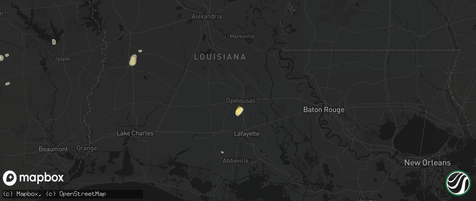 Hail map in Opelousas, LA on May 10, 2026