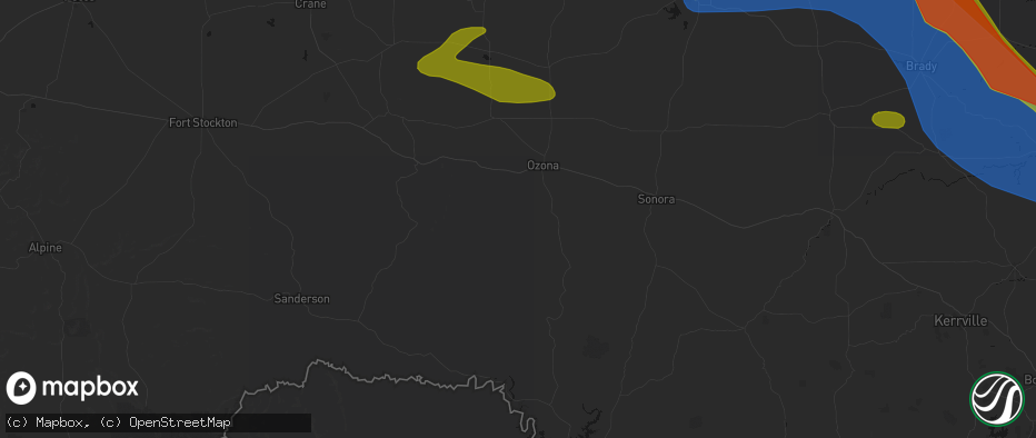 Hail map in Ozona, TX on May 10, 2026