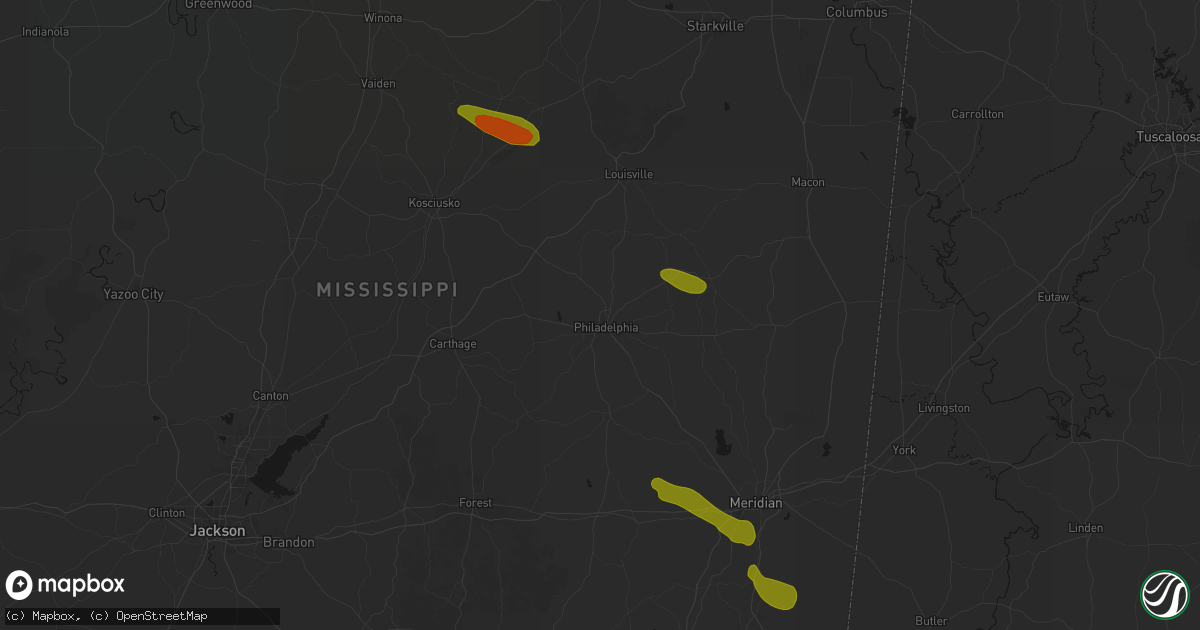 Hail map in Philadelphia, MS on May 10, 2026