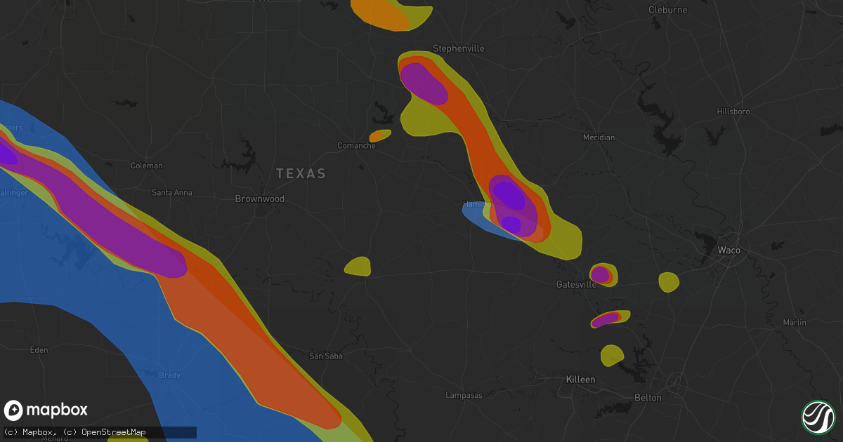 Hail map in Pottsville, TX on May 10, 2026