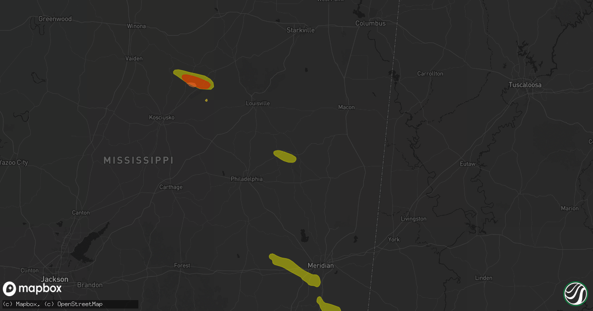 Hail map in Preston, MS on May 10, 2026