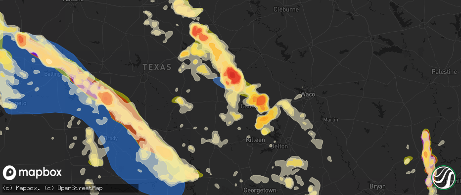 Hail map in Purmela, TX on May 10, 2026