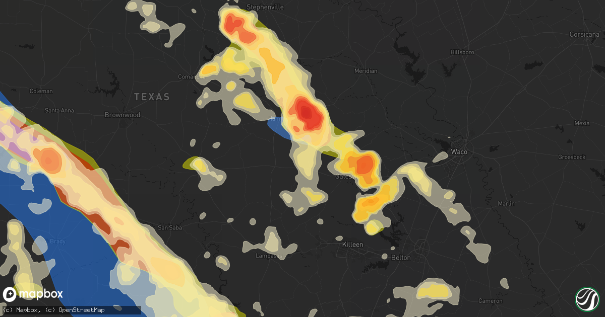 Hail map in Purmela, TX on May 10, 2026