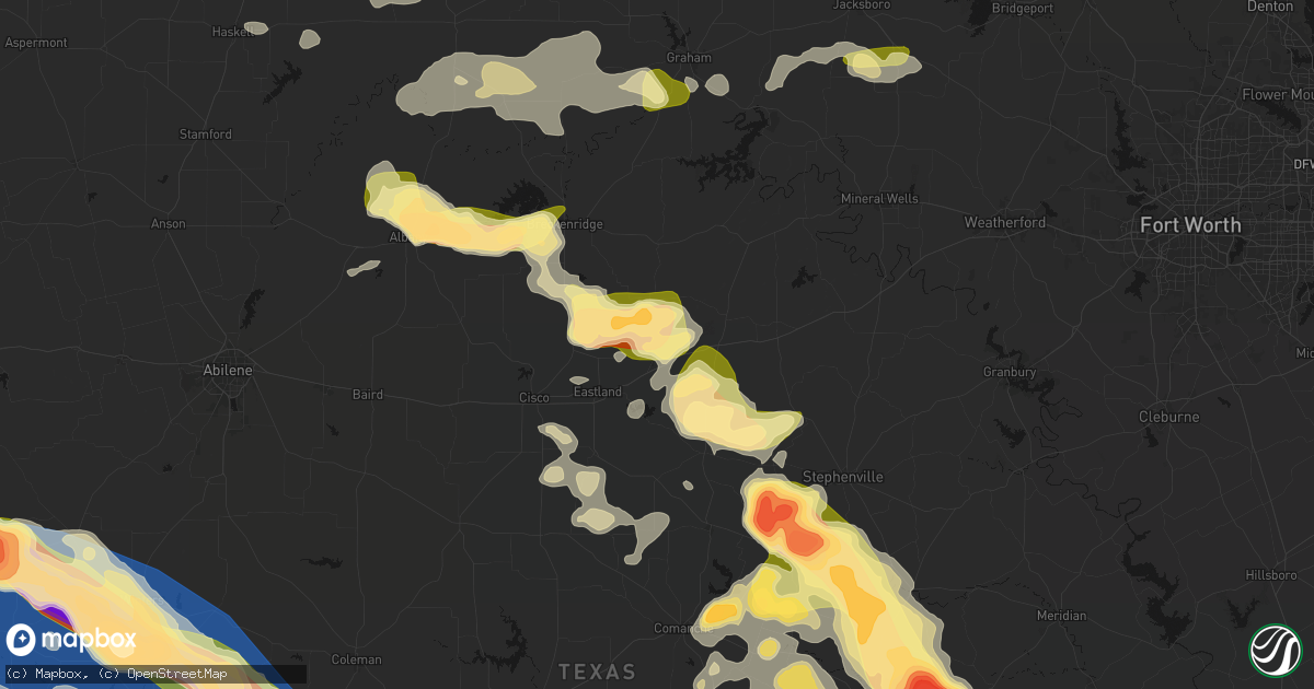 Hail map in Ranger, TX on May 10, 2026
