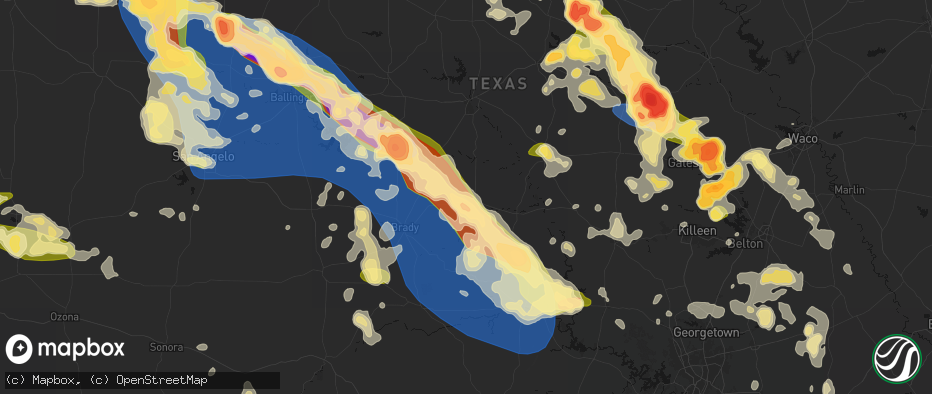 Hail map in Richland Springs, TX on May 10, 2026