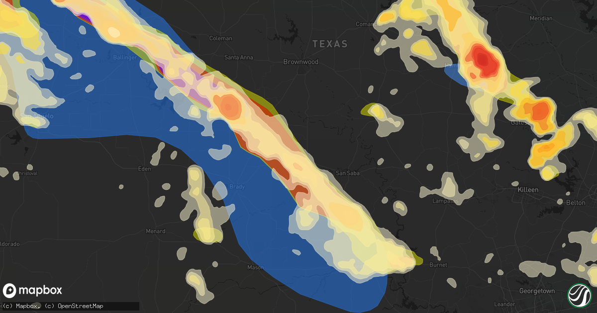 Hail map in Richland Springs, TX on May 10, 2026