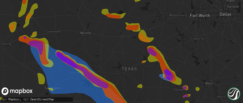 Hail map in Rising Star, TX on May 10, 2026