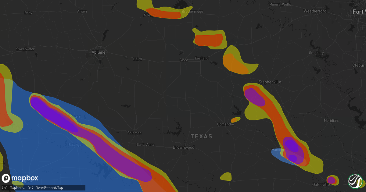 Hail map in Rising Star, TX on May 10, 2026