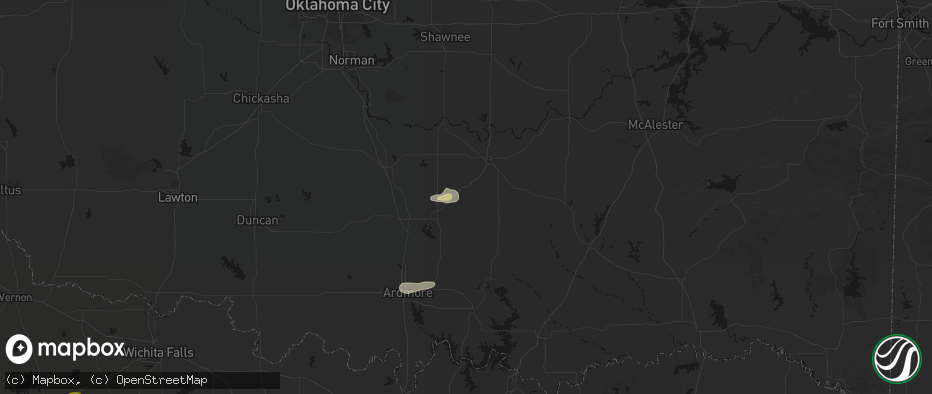 Hail map in Roff, OK on May 10, 2026