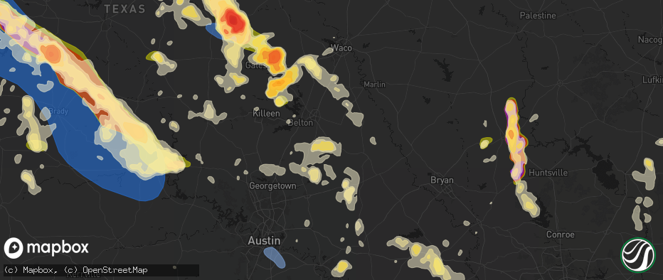 Hail map in Rogers, TX on May 10, 2026