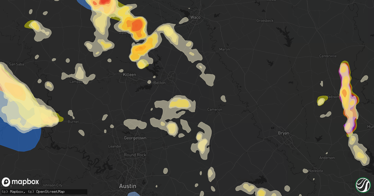Hail map in Rogers, TX on May 10, 2026