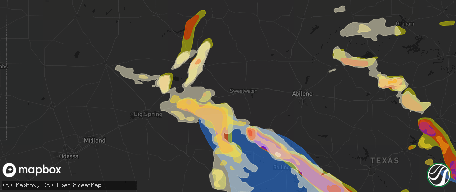 Hail map in Roscoe, TX on May 10, 2026
