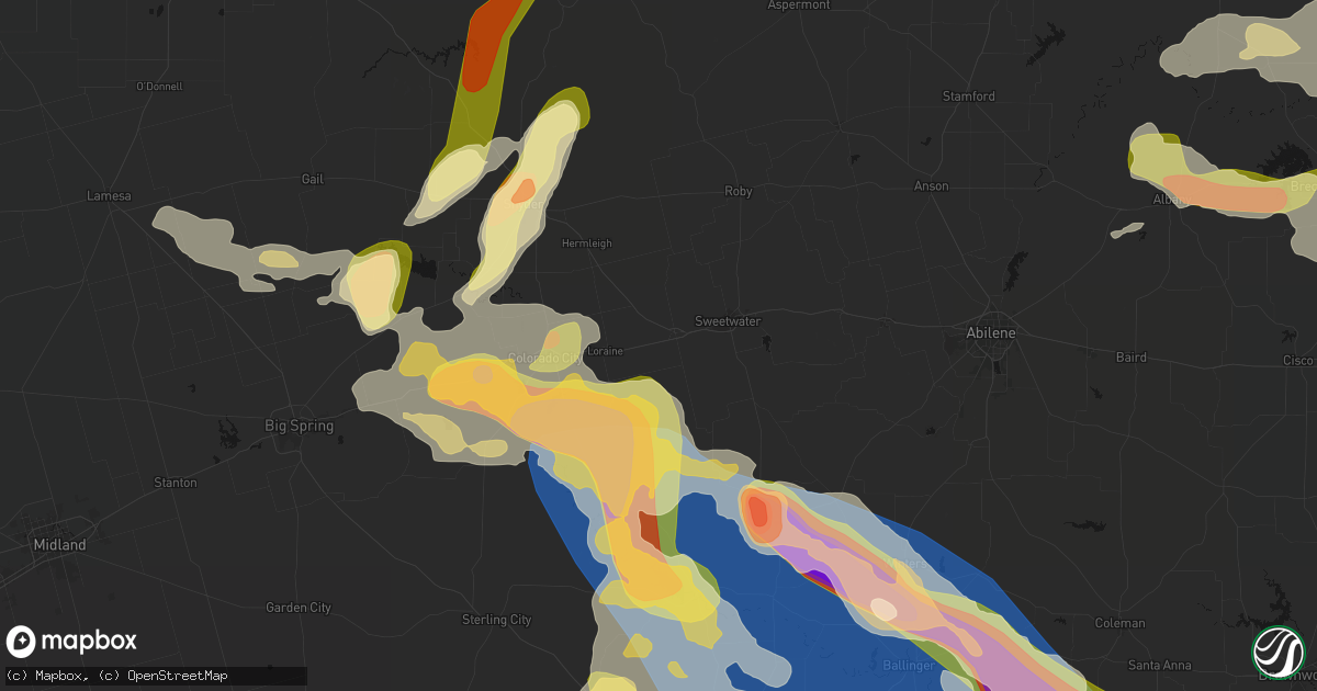 Hail map in Roscoe, TX on May 10, 2026