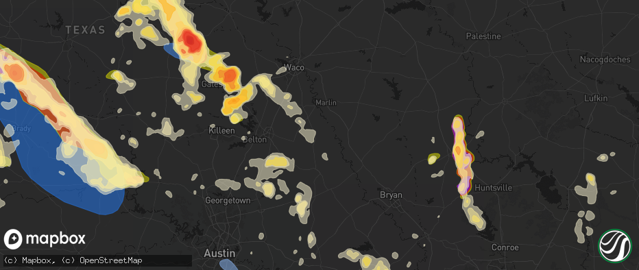 Hail map in Rosebud, TX on May 10, 2026