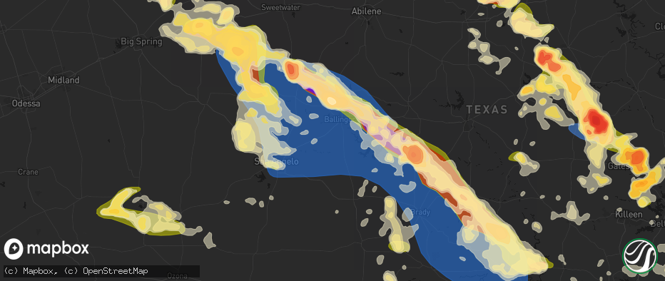 Hail map in Rowena, TX on May 10, 2026