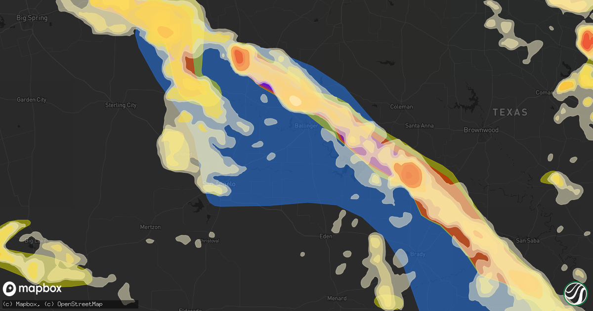 Hail map in Rowena, TX on May 10, 2026