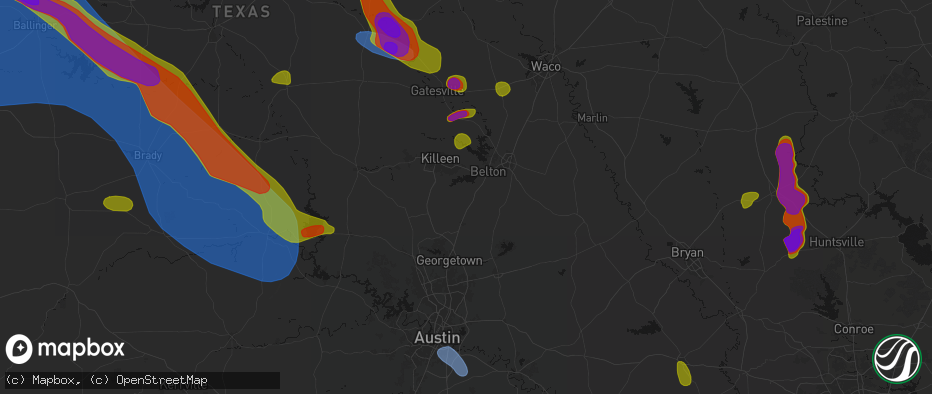 Hail map in Salado, TX on May 10, 2026