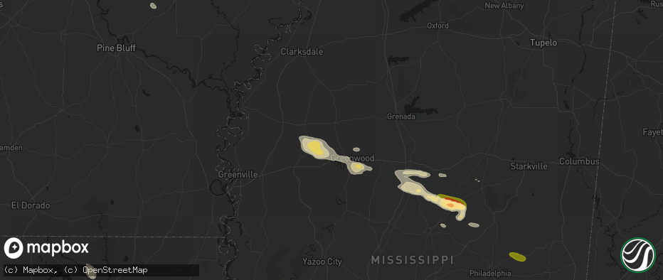 Hail map in Schlater, MS on May 10, 2026