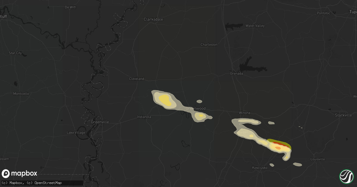 Hail map in Schlater, MS on May 10, 2026