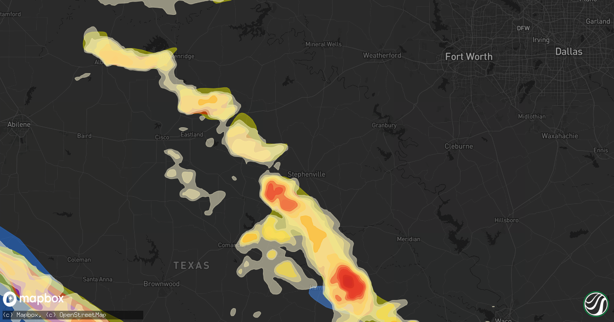 Hail map in Stephenville, TX on May 10, 2026