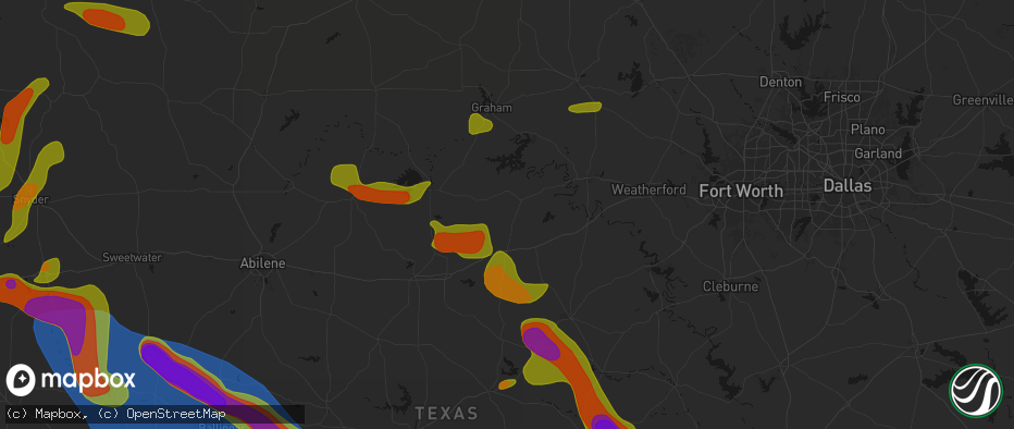 Hail map in Strawn, TX on May 10, 2026