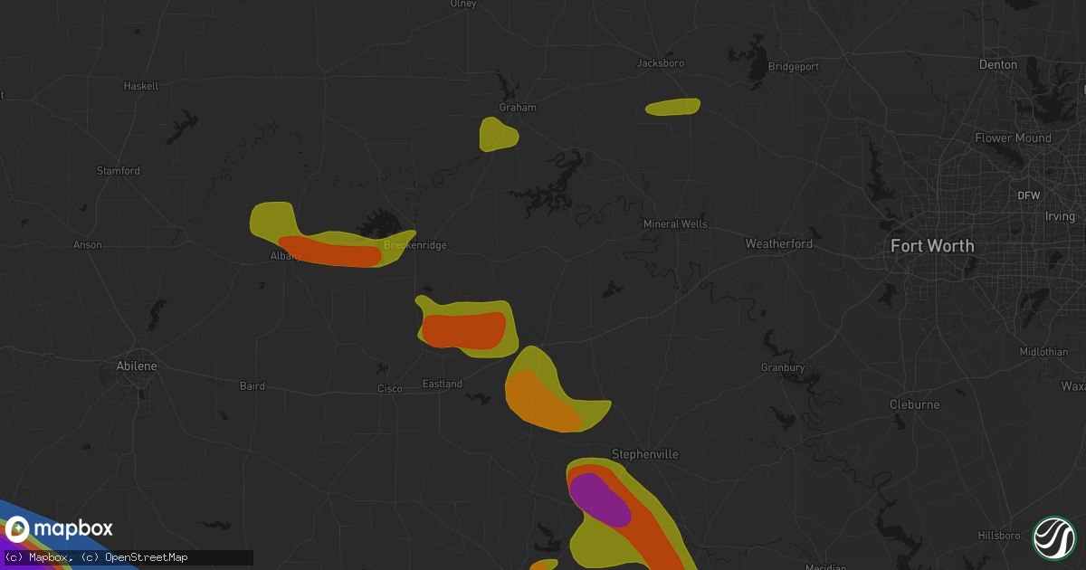 Hail map in Strawn, TX on May 10, 2026