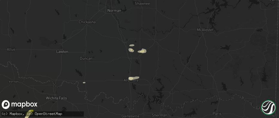 Hail map in Sulphur, OK on May 10, 2026