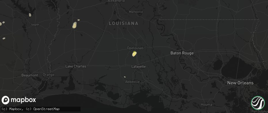 Hail map in Sunset, LA on May 10, 2026