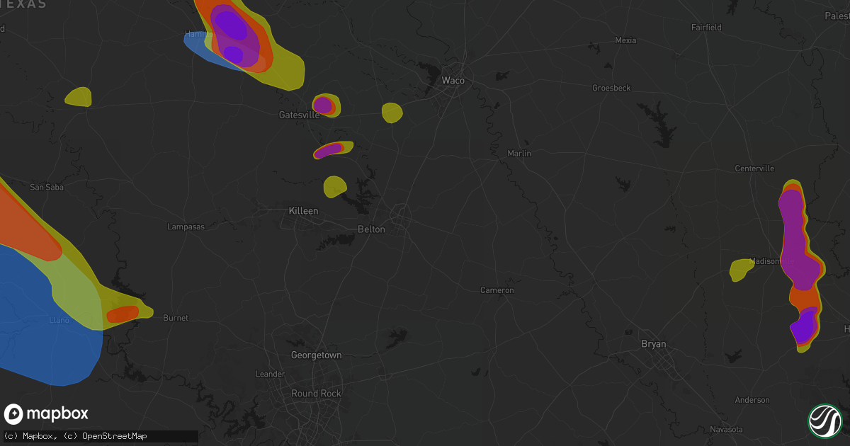 Hail map in Temple, TX on May 10, 2026