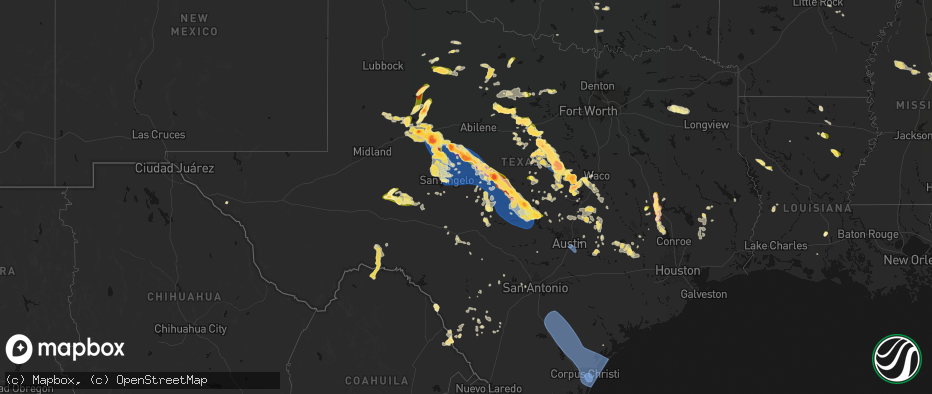 Hail map in Texas on May 10, 2026