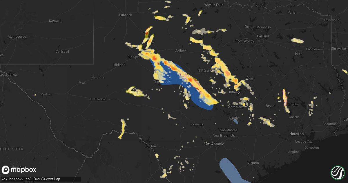Hail map in Texas on May 10, 2026