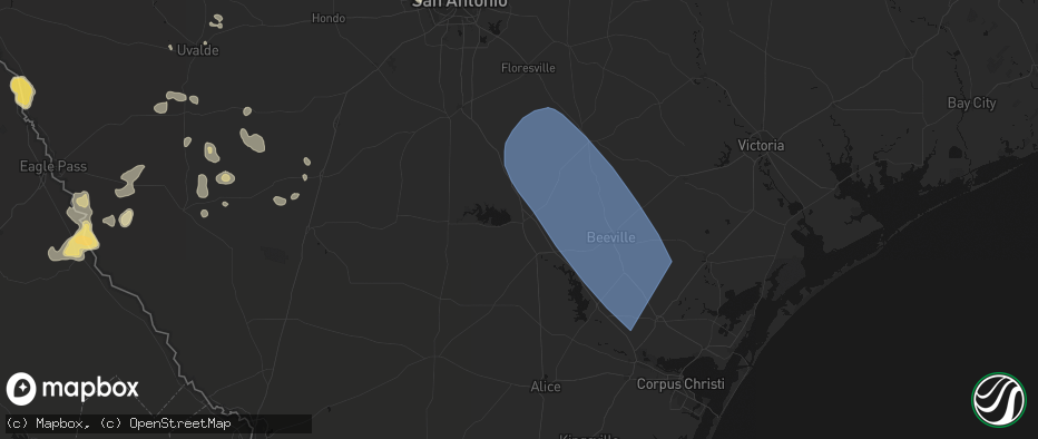 Hail map in Three Rivers, TX on May 10, 2026
