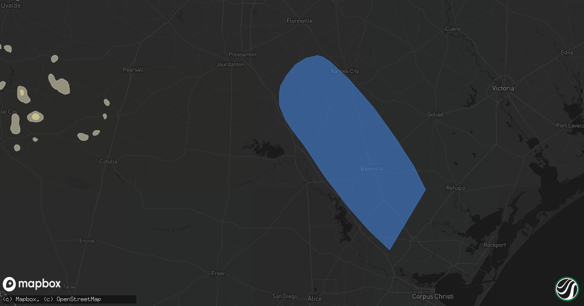 Hail map in Three Rivers, TX on May 10, 2026