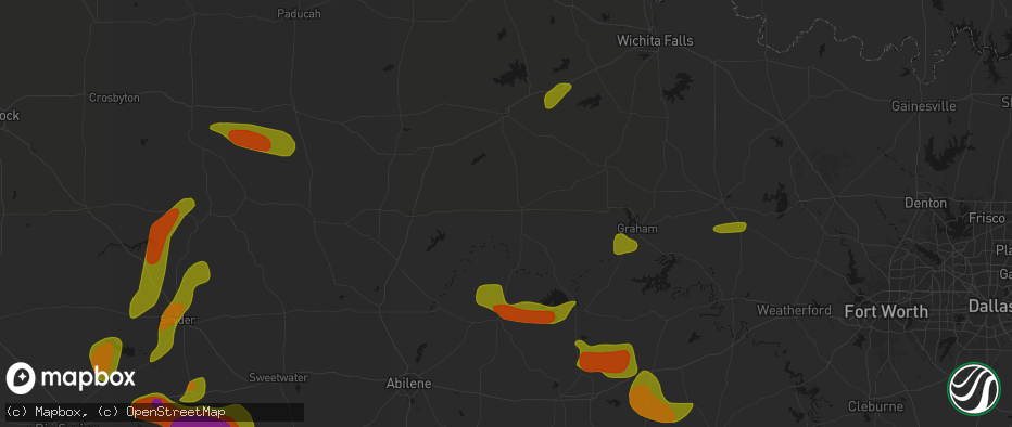 Hail map in Throckmorton, TX on May 10, 2026
