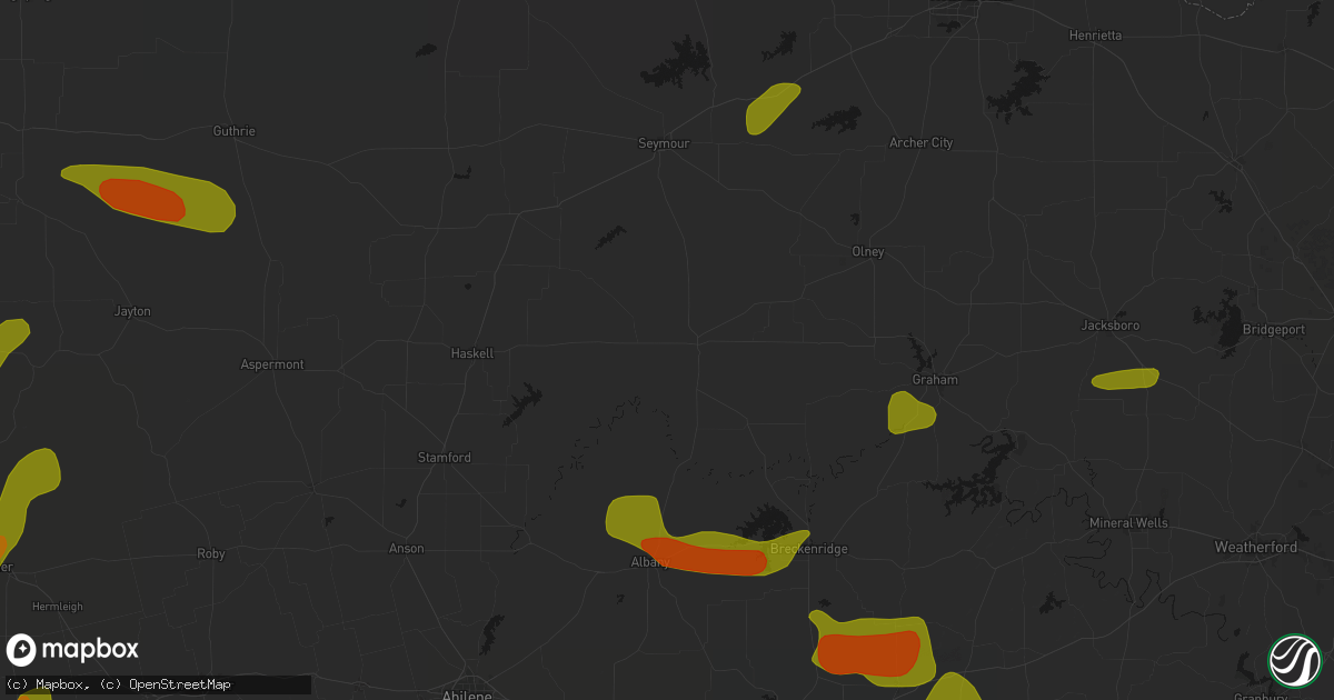 Hail map in Throckmorton, TX on May 10, 2026