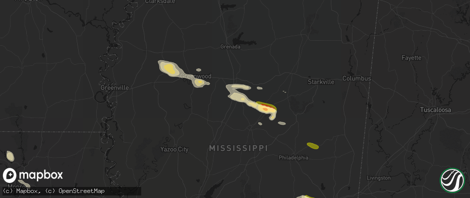 Hail map in Vaiden, MS on May 10, 2026