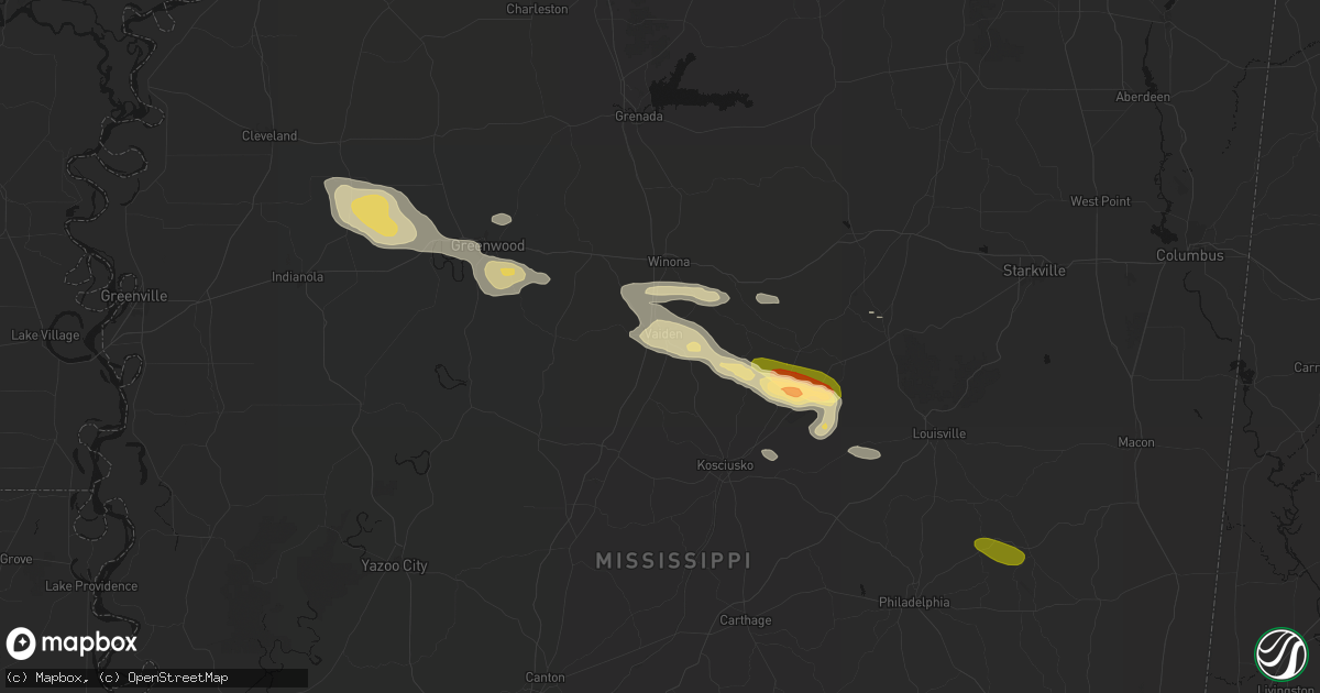 Hail map in Vaiden, MS on May 10, 2026