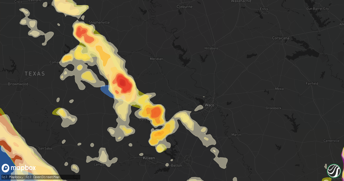 Hail map in Valley Mills, TX on May 10, 2026